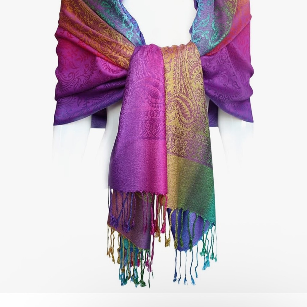 5/$25 Vibrant Rainbow Paisley Scarf - Picture 2 of 5